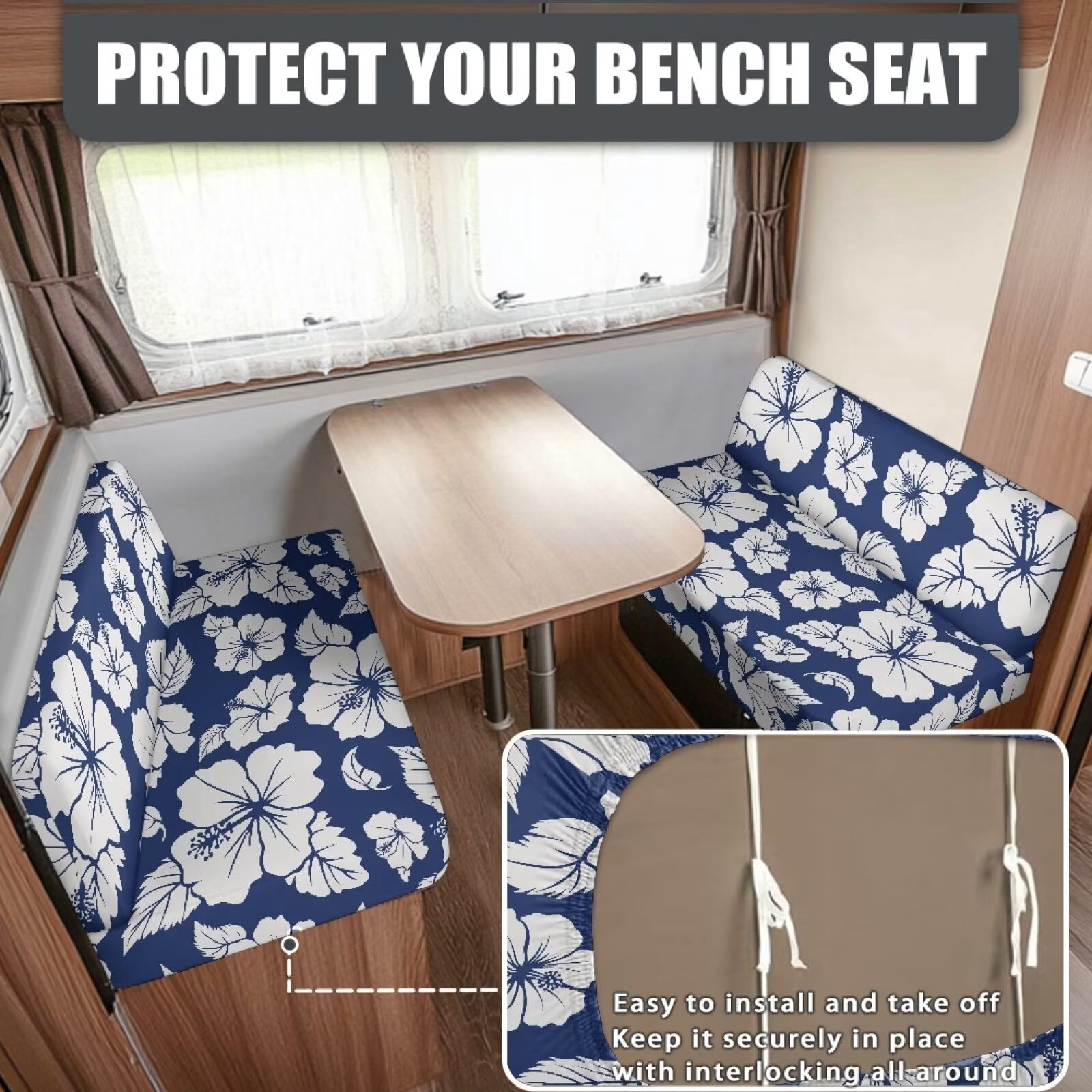 XYZCANDO Beautiful Hibiscus Pattern Geometric Pattern RV Dinette Cushion Covers Camper Accessories Universal Slip Covers for Loveseat Cushion Covers for Couches and Sofas Travel Trailer Accessories