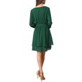 thumbnail image 3 of INSPIRE CHIC Women's Deep V Neck Wrap Long Sleeve Belted Mini Skating Flowy Dress, 3 of 6