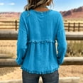 thumbnail image 3 of Vintage Oversized Gauze Tshirt for Women Frayed Raw Edge Hem Cute Boho Long Sleeve Fall Casual shirt Blue XL, 3 of 7