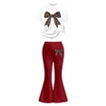 thumbnail image 3 of WOYY Big Girls Casual Outfits Bow Short Sleeve T-Shirt Flare Pants Set, Sizes 9-10, 3 of 4