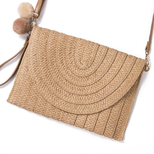 Kmbangi Lady Fashion Crossbody Envelope Bag Solid Color Straw Woven Handbag