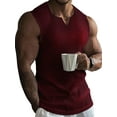 thumbnail image 2 of Mufeng Men's Gym Bodybuilding Stringer Tank Tops V Neck Ribbed Knit Sports Tee Athletic Sleeveless Burgundy 3XL, 2 of 4