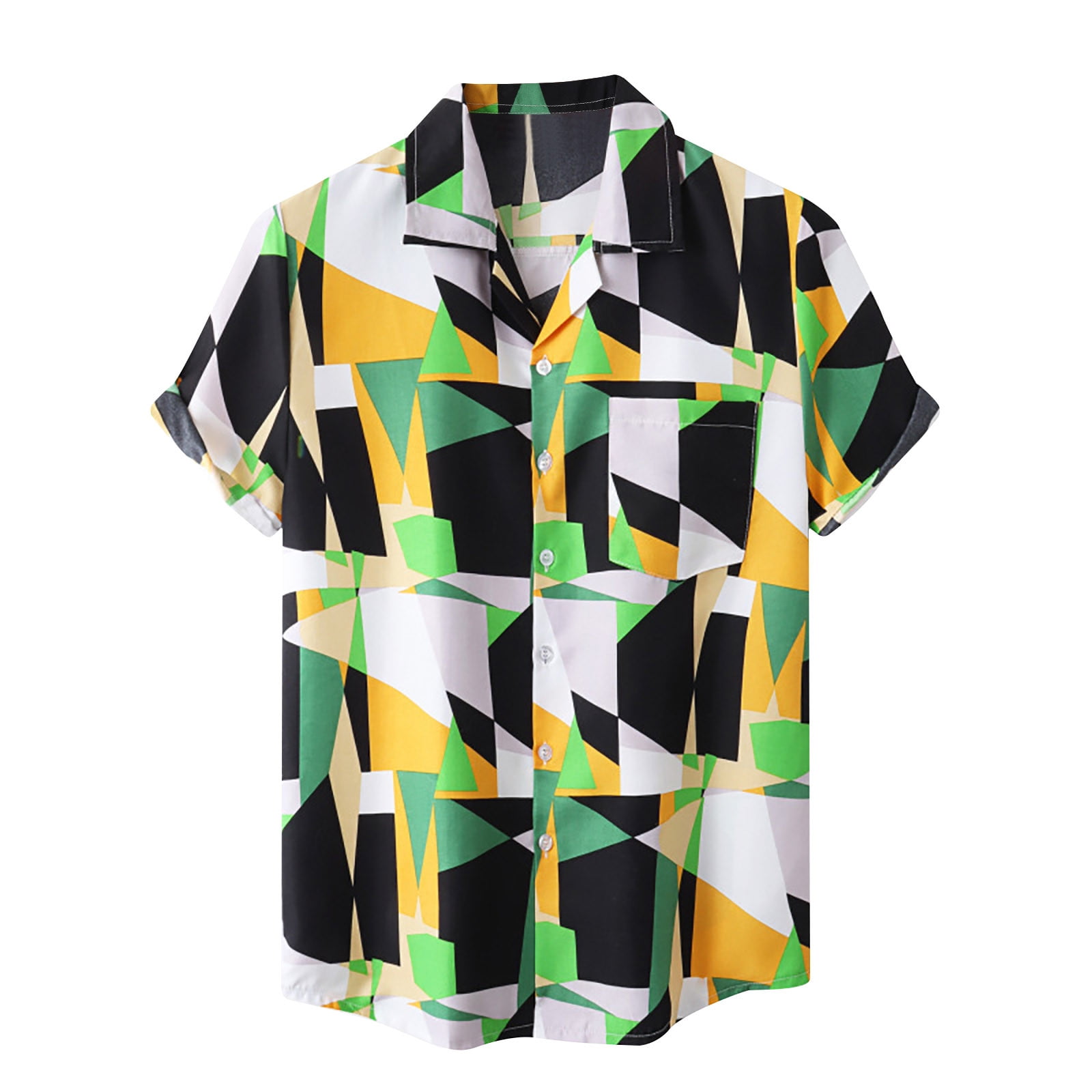 VSSSJ Men's Hawaiian Shirts Oversized Fit Casual Button Down Short Sleeve  Irregular Geometry Print Tshirt with Pocket Summer Holiday Party Beach Tee