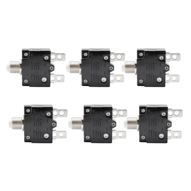6x Interruptor Automático de Botón Amperios 50 V CA, Se Monta en Orificio de 3/8 Pulgadas (10 Mm), Botón Negro Yotijar Interruptor de circuito reiniciable del automóvil
