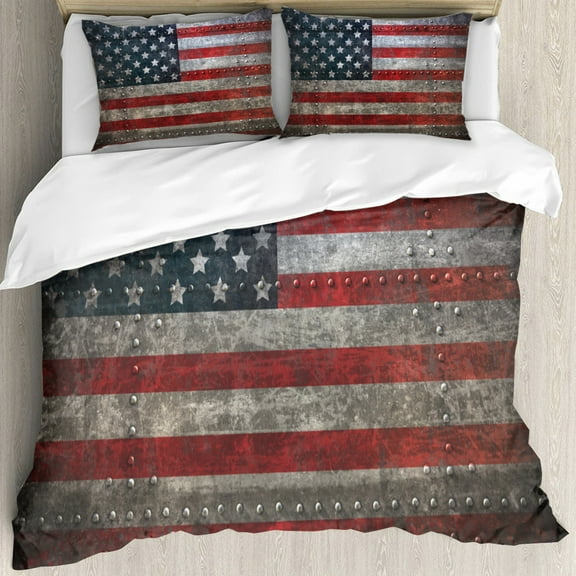 Dirty USA American Flag Duvet Cover Set QTwin Size Textured US Federations Flags Backdrop on Rivet Board Plate Design Quilt 1Duvet Cover   1 Pillow Cases