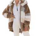 thumbnail image 1 of Moda mujer invierno abrigo de felpa empalme con capucha manga larga cremallera bolsillo cálido chaqu Tomshoo Beige/Pequeña, 1 of 7