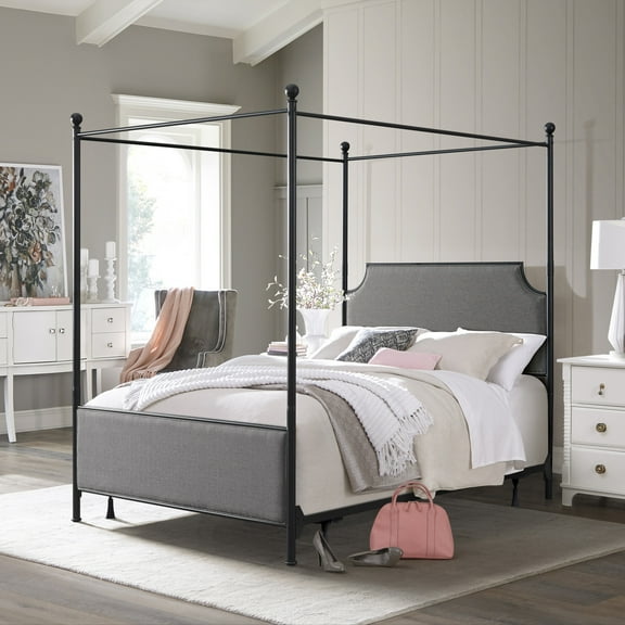 Hillsdale Furniture McArthur Metal Upholstered Canopy Bed, Multiple Sizes and Option