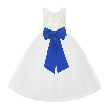 

Ivory Lace Back Flower Girl Dress Junior Bridesmaid Princess 212noFT