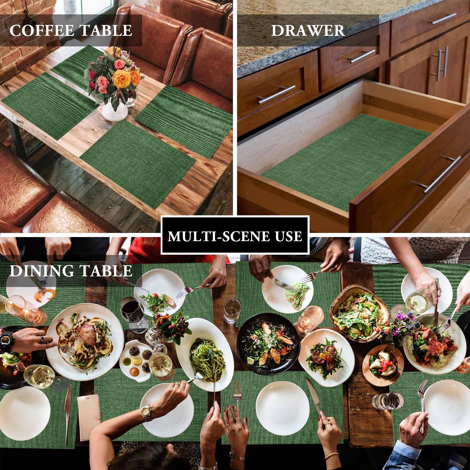 Placemats Set of 4, Green Linen Texture Placemats Set of 4, Vintage Solid Color Tablemats Washable Placemat Table Decoration for Kitchen Table Dinner Party Home Decor Indoor Outdoor 13x19 Inch