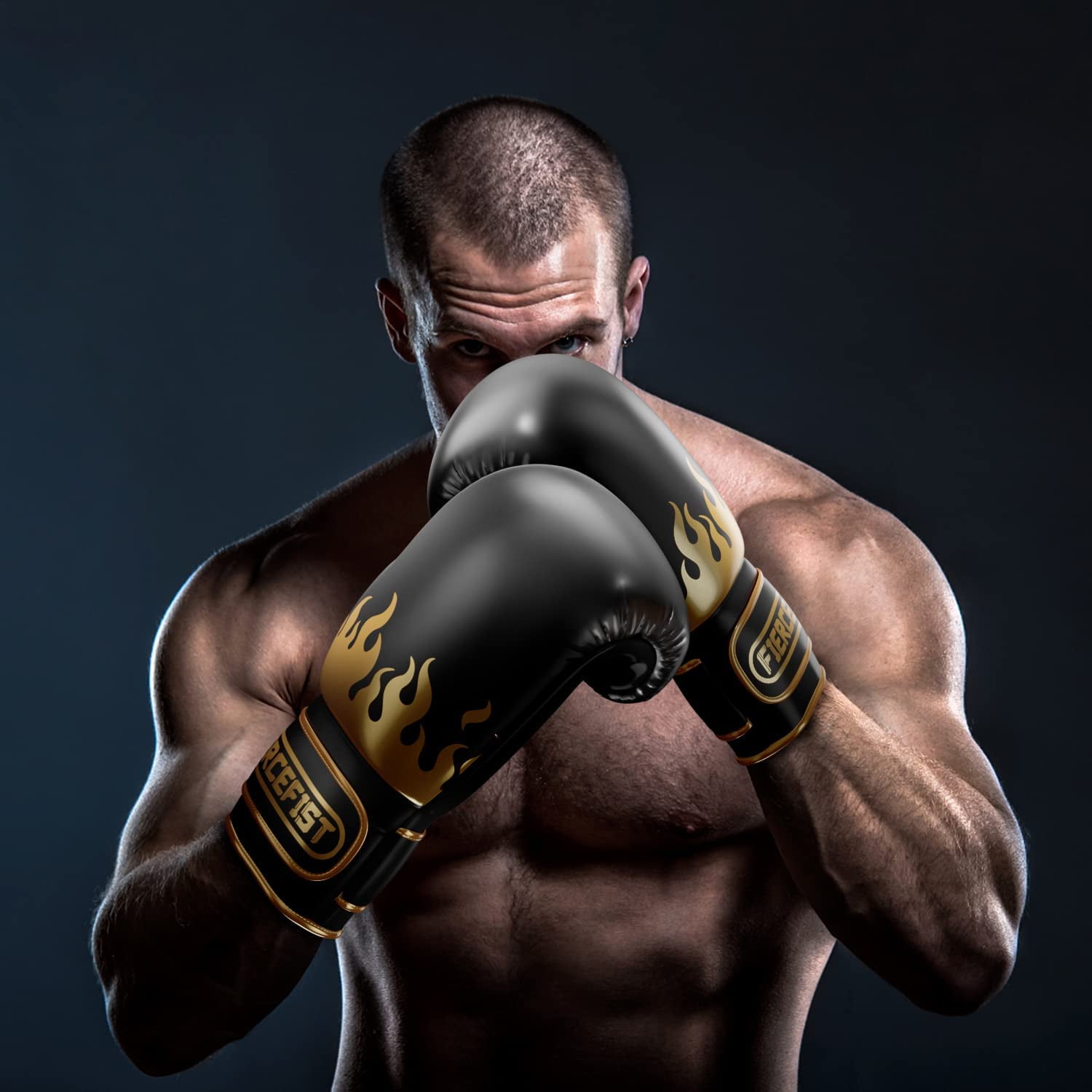 FIERCEFIST Boxing Gloves Men Women - Professional Training Sparring, Kickboxing, Muay Thai, MMA, Taekwondo, fitness for Punching Focus Mitts Pad Workout, Kids, Ventilated Palm, 6oz Black