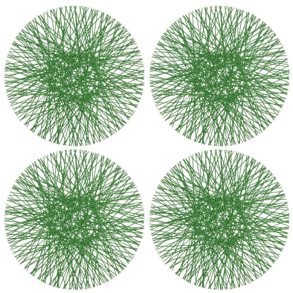 Kiwi Green Paper Straw Round Placemats, Set of 4