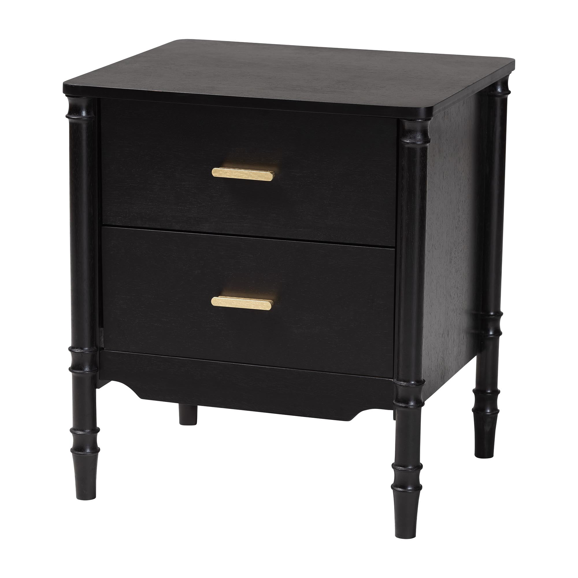 Baxton Studio Marisela Mid-Century Nightstand, 2-Drawer, Black