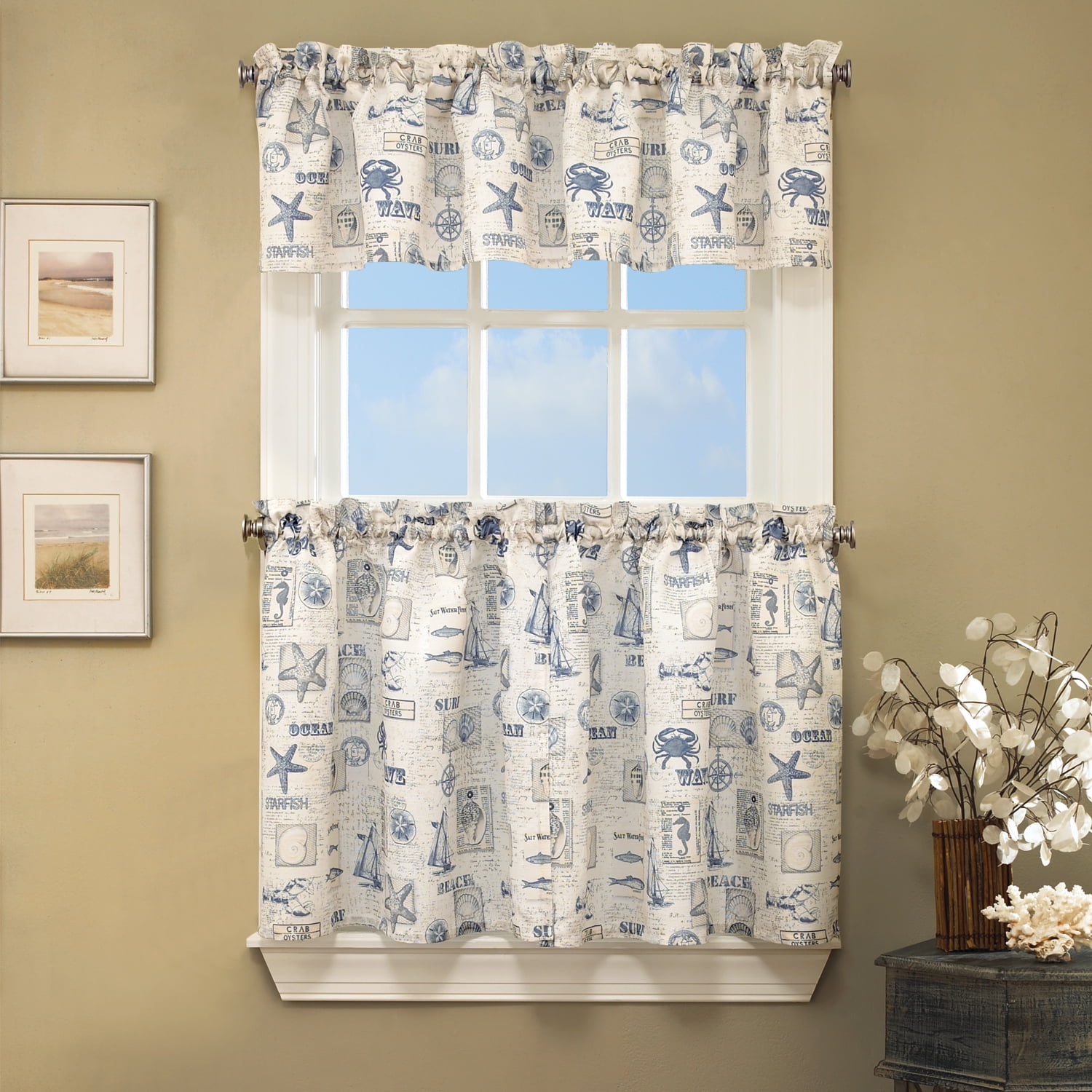 By The Sea Printed Ocean Beach Images Kitchen Curtains 24