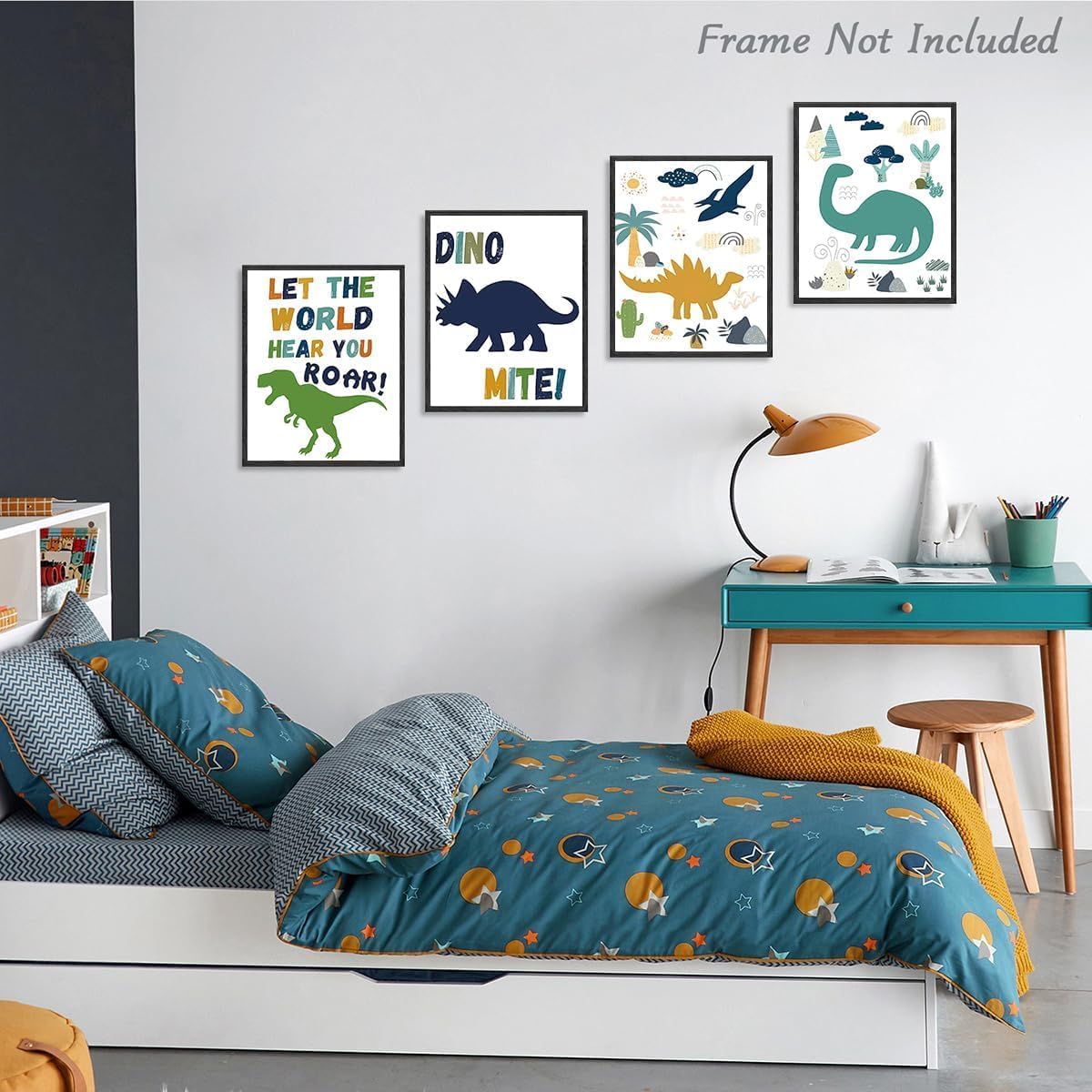 Dinosaur Nursery Wall Decor, Cartoon Dinosaur Room Decor for Teen Boys Quote Wall Art Canvas Print for Bathroom, 8×10 in Unframed