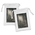 thumbnail image 1 of Gothic Fabric Pouch Set of 2, Photo of Dark Forest Scenery Sunbeams and Fog Vintage Nostalgic Colors Fantasy Art, Small Drawstring Bag for Toiletries Masks and Favors, 9" x 6", Brown, by Ambesonne, 1 of 2