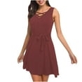 thumbnail image 2 of CEHVOM Ladies Solid Color Cross Strap V-Neck Belt Sleeveless Vest Mini Dress, 2 of 6