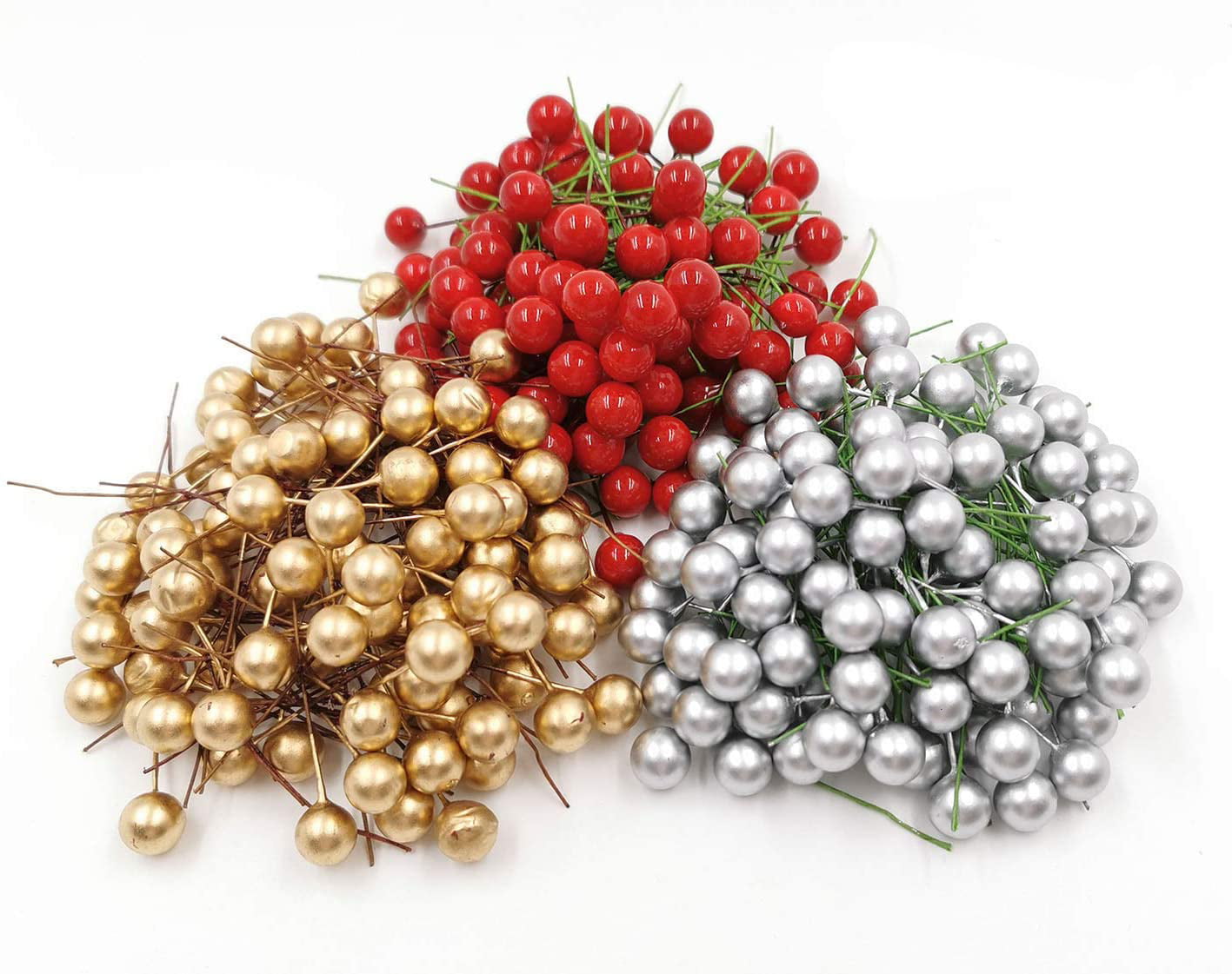 Red MS.CLEO Artificial Holly Berries 10 mm Fake Berries Decor on Wire for Christmas Tree Decorations Flower Wreath DIY Craft Use 300 Pieces