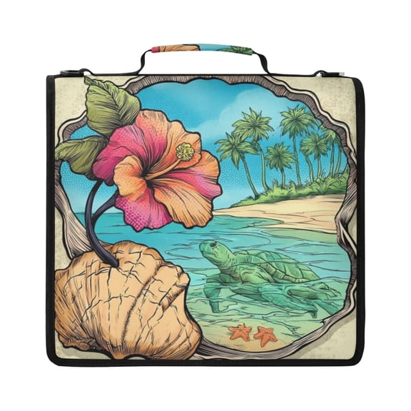 Zipper Binder with Shoulder Strap 2 inch 3 Ring Waterproof File Folder Organizer Bag 500 Sheet Sea Turtle