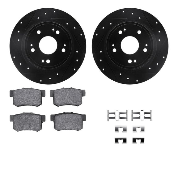 Dynamic Friction Company Rear Brake Rotors-Drilled and Slotted-Black with 5000 Advanced Brake Pads includes Hardware 8512-59043
