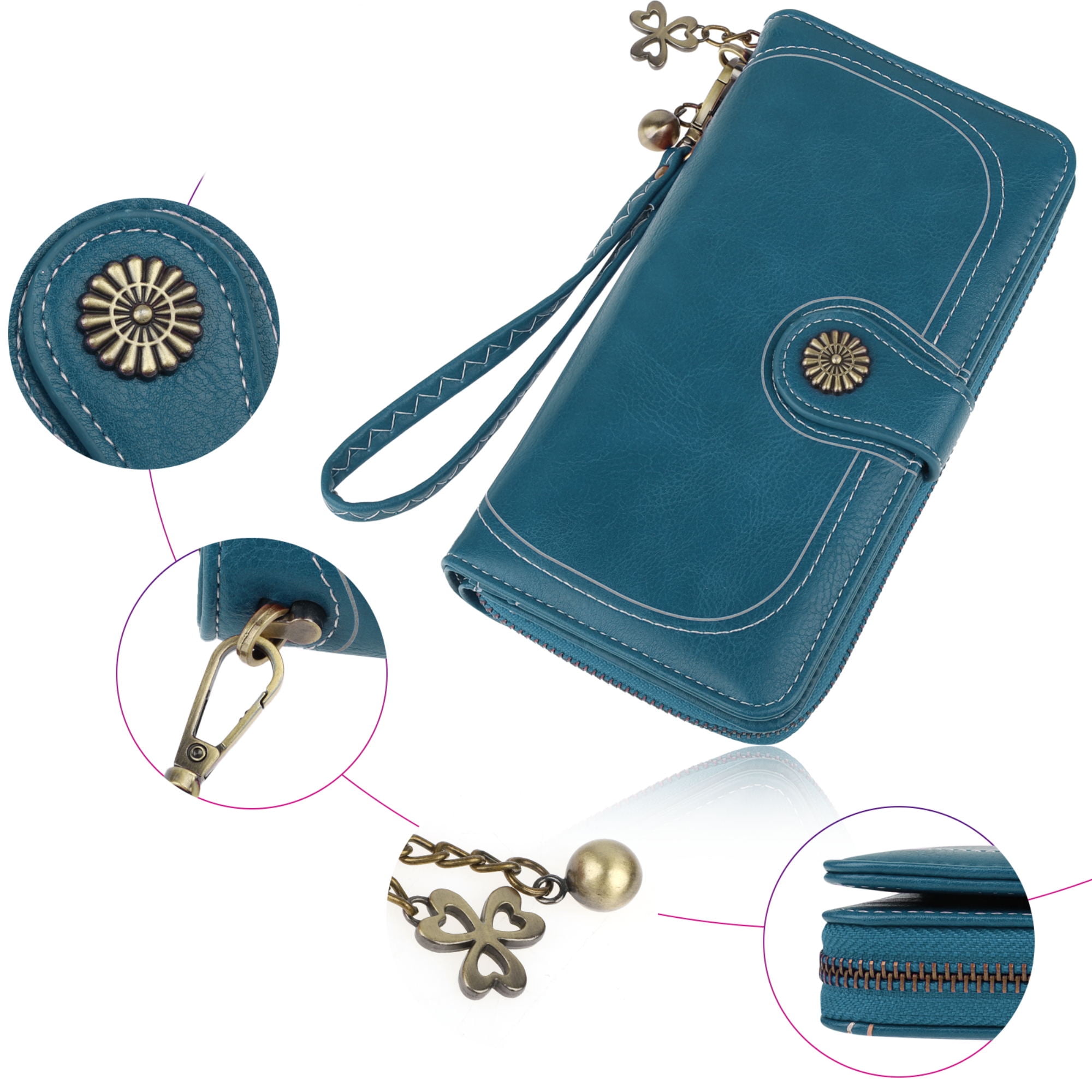 Women's Wristlet Clutch, EEEkit Leather Cell Phone Wallet, Large Capacity  Purse, Credit Card Holder with Wrist Strap