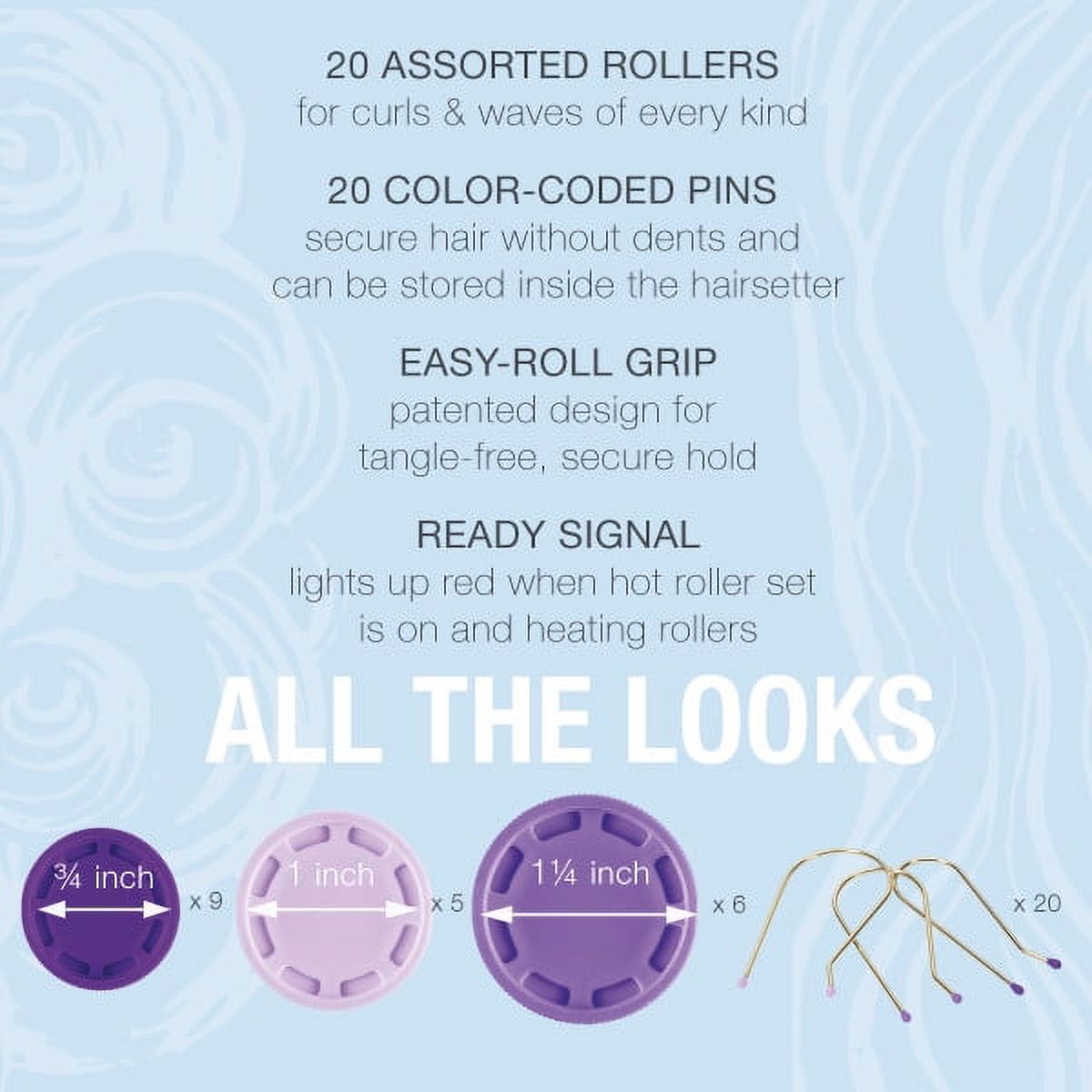 Conair EasyStart Hot Rollers, Create Curls and Waves That Last with 20 Assorted Hot Rollers and 20 Metal Pins, HS11RX - image 2 of 7