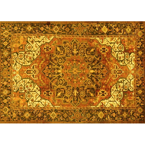 Ahgly Company Machine Washable Indoor Rectangle Persian Yellow Traditional Area Rugs, 3' x 5'