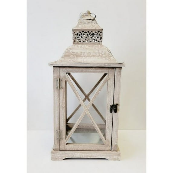 Taupe Metal And Wooden Lantern