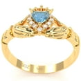 thumbnail image 5 of Claddagh Blue Topaz Diamond Ring In Solid 14k Yellow Gold, 5 of 6
