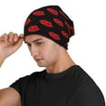 thumbnail image 3 of Xecao Red Beautiful Lips Print Beanie Knitted Hat for Men Women, Winter Fashion Knit Cuffed Caps Unisex, 3 of 7