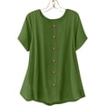 thumbnail image 5 of DeHolifer Women Cotton Linen Shirts Oversized Crewneck Short Sleeve Tunic Tops Dressy Casual Shirt Comfy Loose Flowy Blouse Green XL, 5 of 8