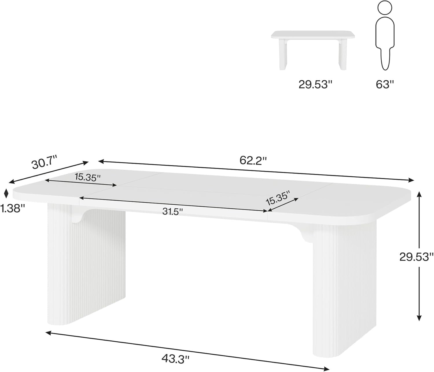 Tribesigns Wood Office Desk, 62-Inch Modern Executive Desk, Large Computer Desk with Double Pedestal, Workstation for Home Office