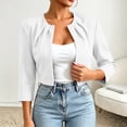 thumbnail image 4 of Scyoekwg Women 3/4 Sleeve Pleated Collarless Cropped Jacket Open Front Short Dressy Shrug Coat Casual Layering Jacket for Wedding Party Daily (White,XS), 4 of 6