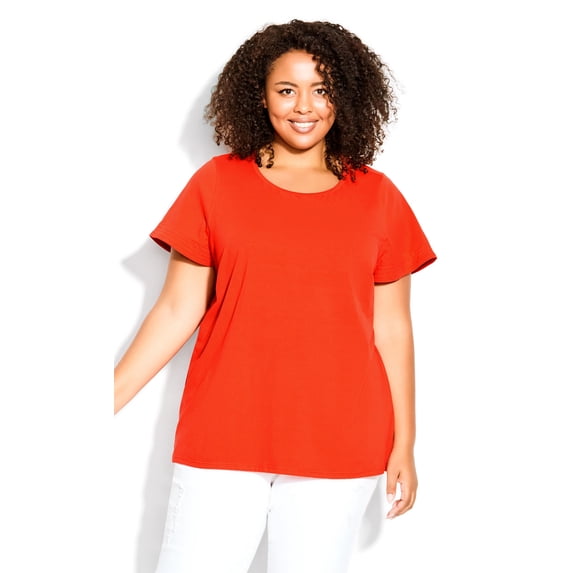 Avenue Women's Plus Size Flutter Stretch Top Short Flutter Sleeve Round Neckline