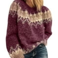 thumbnail image 3 of Wutalume Women's Winter Casual Loose Mohair Chunky Knit Sweater, Cozy Fuzzy Top, Warm Pullover for Cold Weather and Indoor Lounging,Wine M, 3 of 5