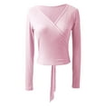 thumbnail image 5 of Fldy Womens Ballet Wrap Tops Gymnastics Dancewear Long Sleeve Dance Shirts Knitted Sweater Tops Pink XXL, 5 of 6