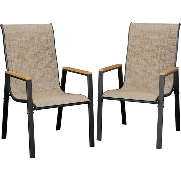 UDPATIO Patio Chairs Set of 2, Outdoor Dining Chairs with Textilene, Metal Frame for Garden,Khaki