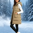 thumbnail image 6 of Hueook Puffer Vest for Women Hooded Sleeveless Zip Up Long Length Casual Winter Vest Coat with Pockets Khaki S, 6 of 10