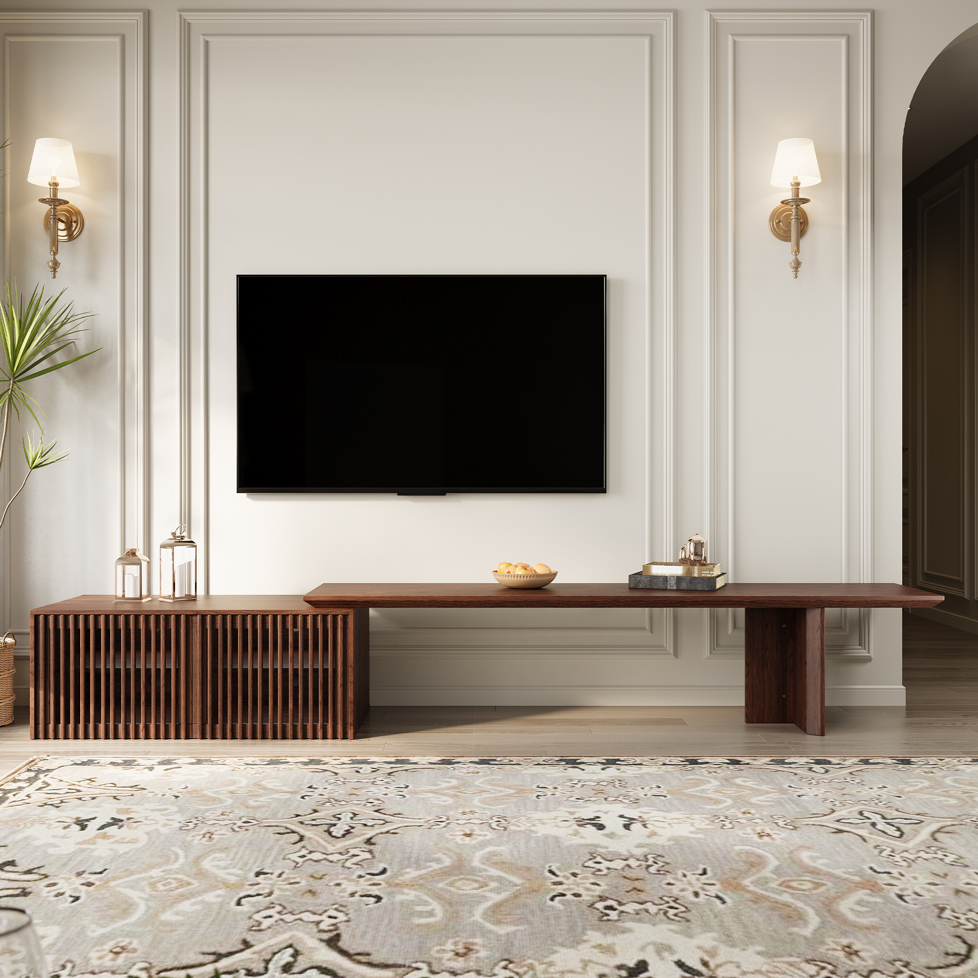 siu want Adjustable Walnut TV Stand with Storage for TVs Up to 100" - Modern Entertainment Center