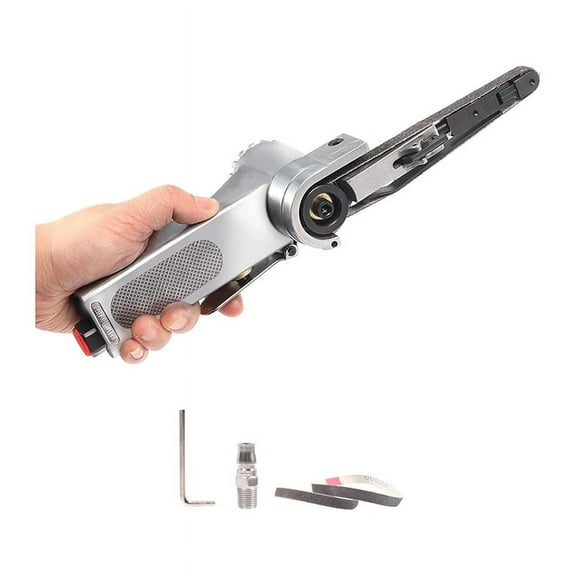 Air Belt Sander with 3/8 X 13in Sanding Belt ( 60, 80, 120), Handheld Belt Sander for Metalworking,Woodworking,1 set * belt sander,Silver