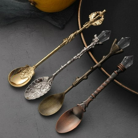 

CUTELOVE 6 Pcs Royal Retro Spoon Sets Palace Style Table Decoration Flatware Dessert Spoon Coffee Spoons Metal Carving Fruit Fork Spoons
