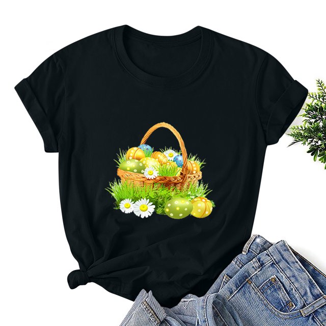 Pntutb Hauts Grande Taille Liquidation Pâques T-Shirt Décontracté Imprimé Manches Courtes Femme Haut Manches Courtes Col Rond Hauts/chemises Rollbacks