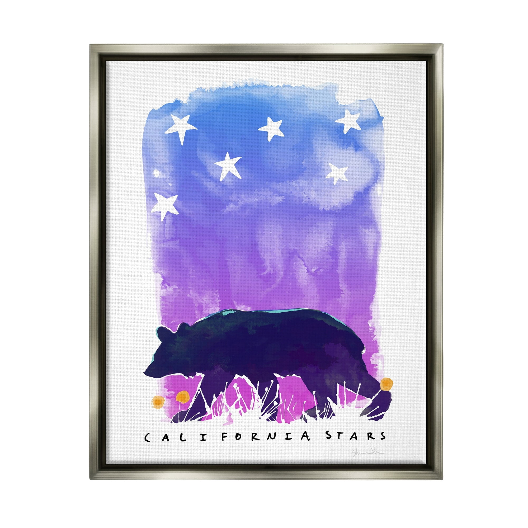 Stupell Industries California Stars Vivid Bear Under Starry Sky Graphic Art Luster Gray Floating Framed Canvas Print Wall Art, Design by Shane Donahue