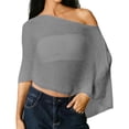 thumbnail image 2 of Helii Women's Mesh Poncho Cover Up, Hollow Out Knit Beach Poncho, Asymmetrical Sheer Cover Up, Lightweight Crochet Poncho for Swimsuit Vacation Beach Grey,One Size, 2 of 7