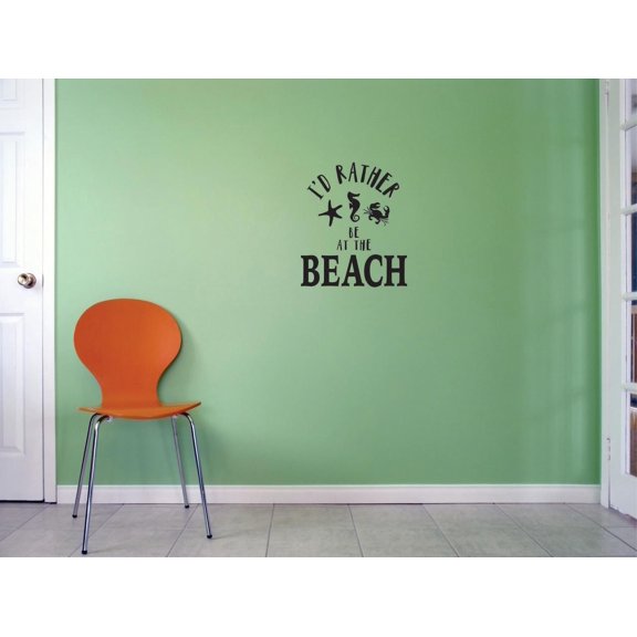 Custom Decals Id Rather Be At The Beach Wall Art Size: 16 Inches x 24 Inches Color: Black