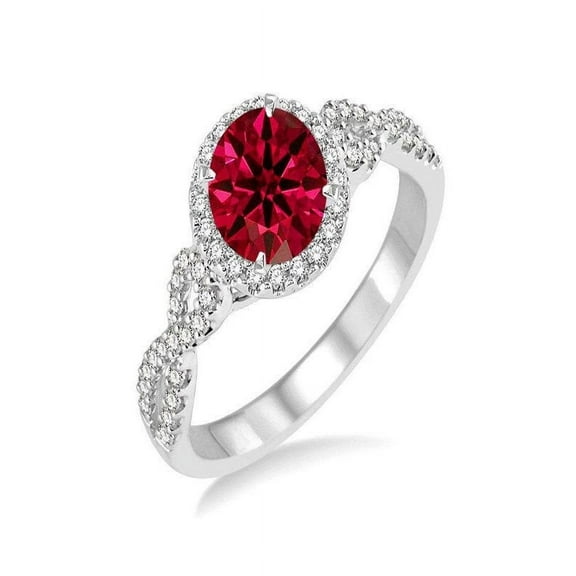 Elegant 1.50 Carat Round Ruby and Diamond Engagement Ring in 14k White Gold affordable ruby & diamond engagement ring