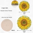 thumbnail image 3 of 2 Pcs Hand Drawn Realistic Vintage Sunflower Round Woven Pot Holders Trivets Set, Cotton Coasters Placemats for Cooking Baking Hot Dish Pan Pot Bowl Teapot, 9.45 In + 7 In, 3 of 5