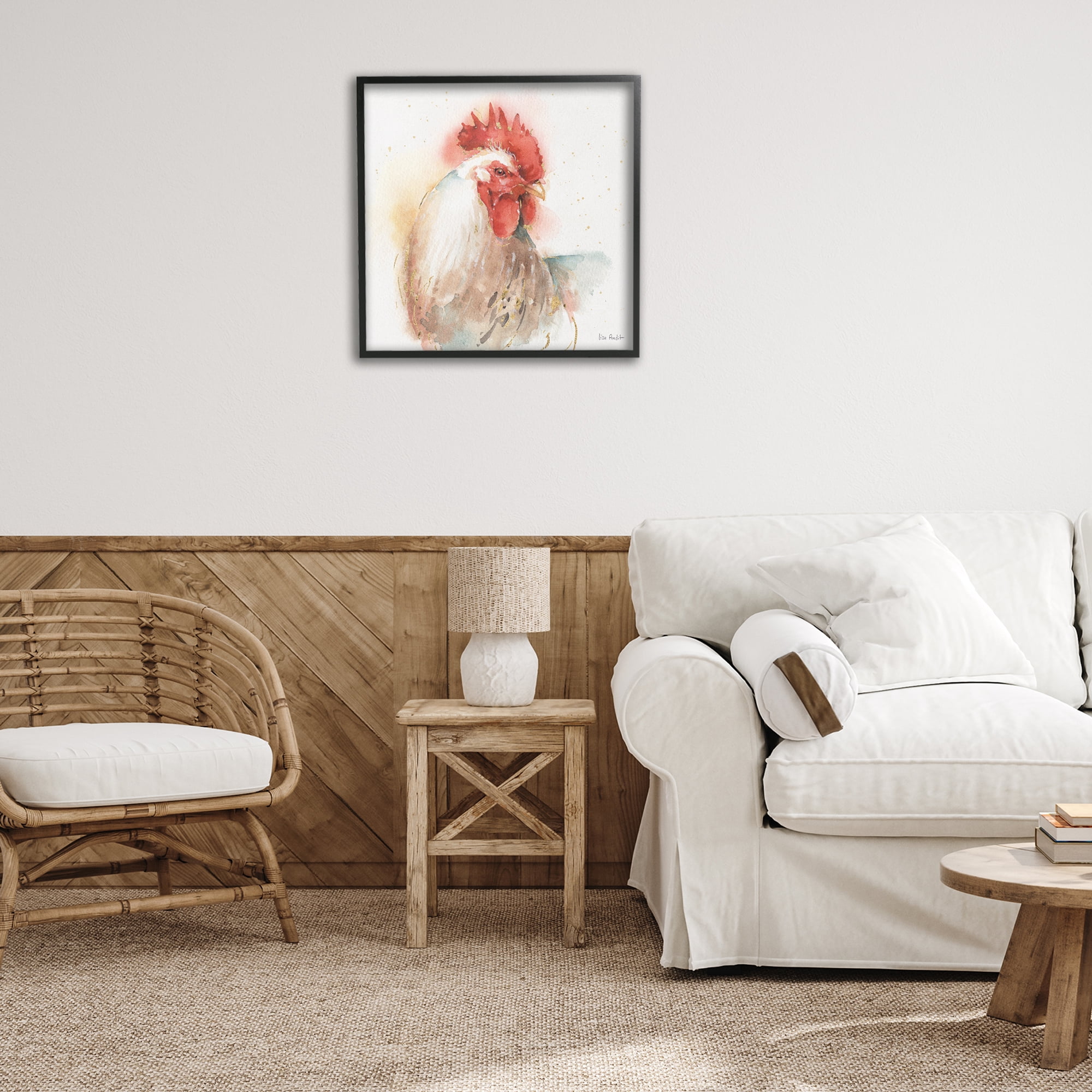 Stupell Industries Hen with Watercolor Splash Animals & Insects Painting Black Framed Art Print Wall Art, 24 x 24