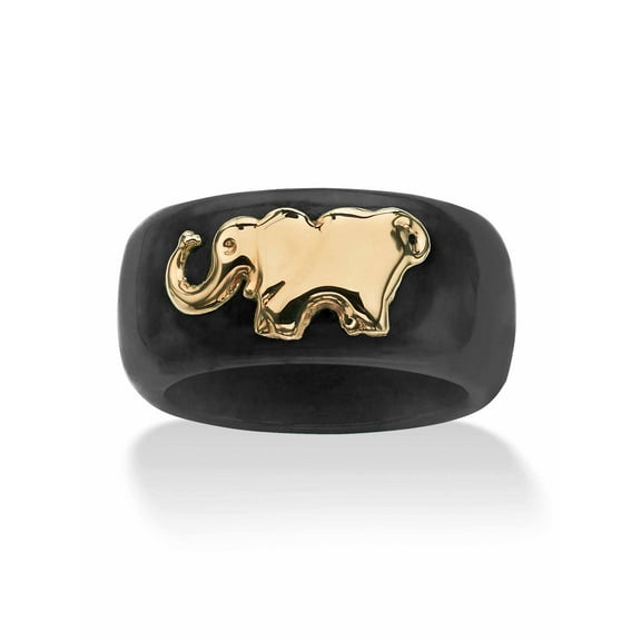 PalmBeach Jewelry Round Genuine Green Red or Black Jade Elephant Ring Band 10k Yellow Gold