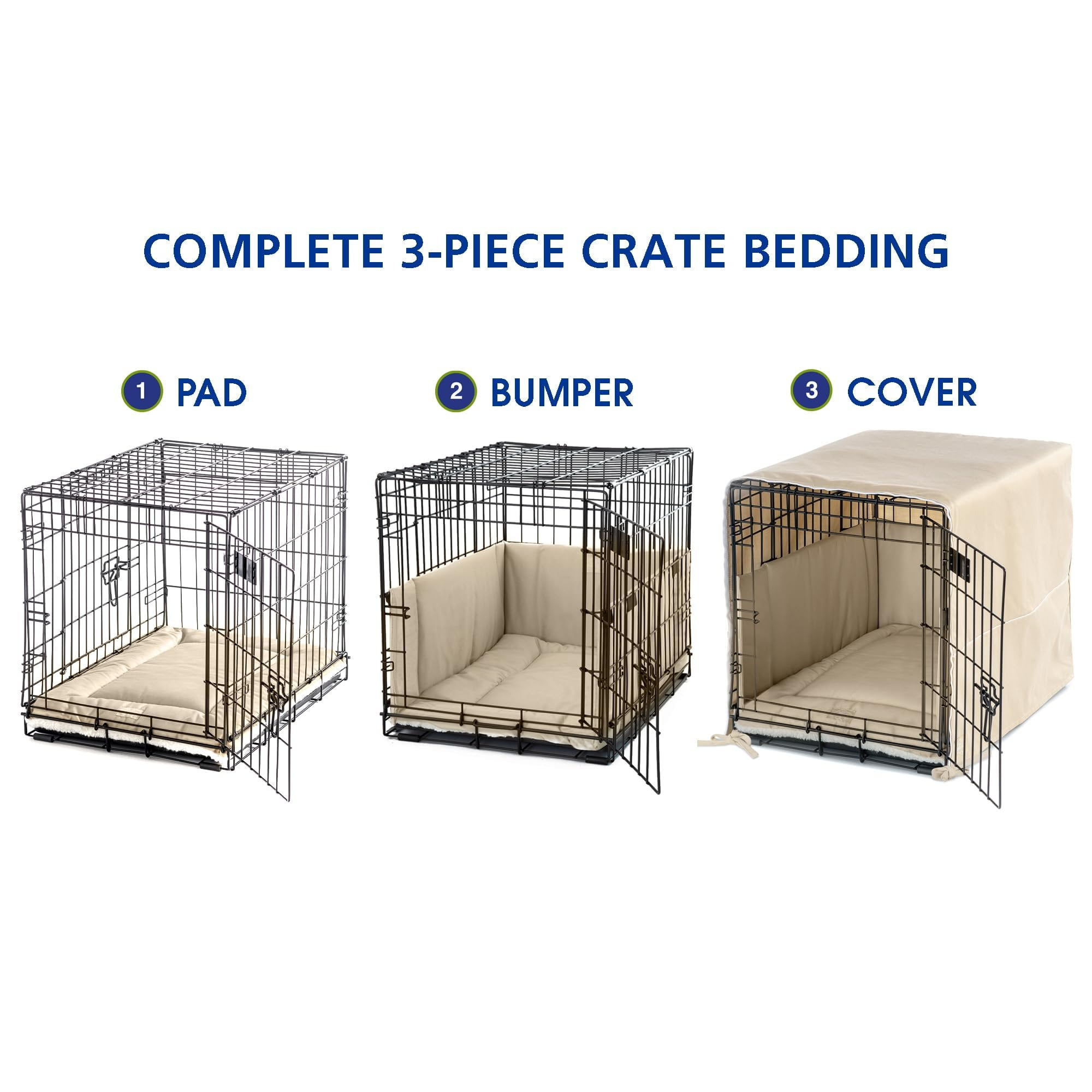 Pet Dreams 3 Piece Set includes Dog Crate Cover Dog Crate Pad Dog Crate Bumper Crate Pads Crate Covers Crate Bumpers for Dog Cages Dog Mat Bedding are Washable