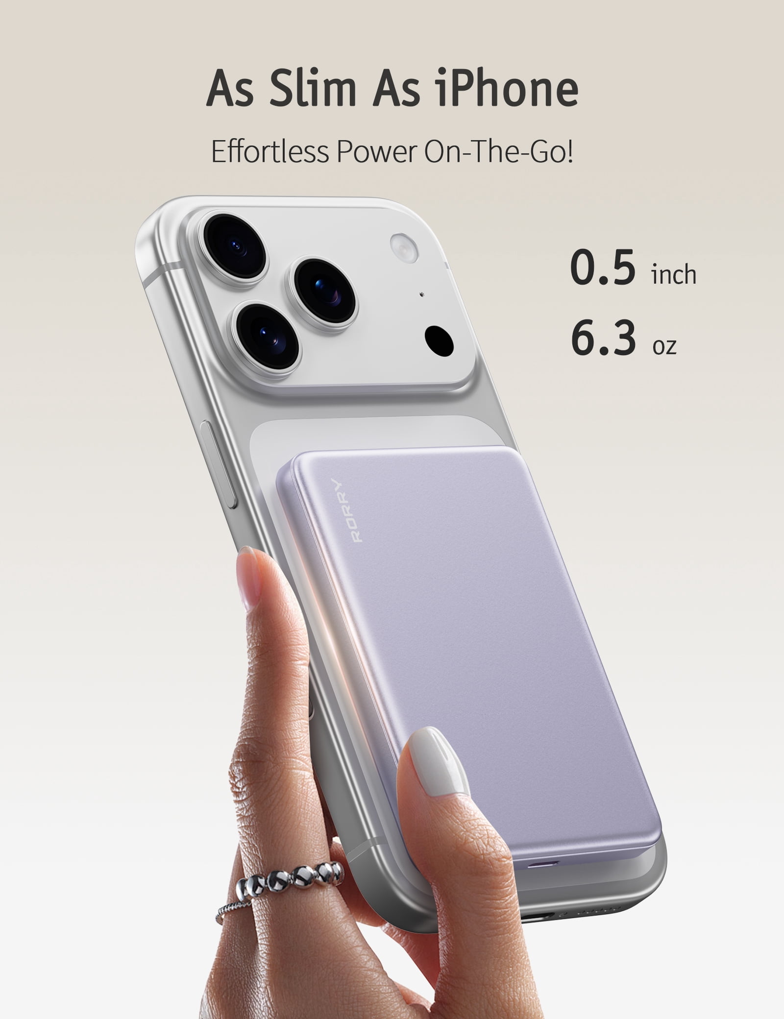 RORRY Portable Charger,10000mAh Ultra Slim Wireless Magnetic Power Bank, 22.5W Fast Charging Battery Pack Compatible for iPhone 17 Pro Max/17 Pro/Air/16/15/14/13, Purple